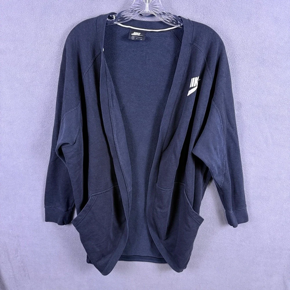 Nike Cardigan Sweater Women Small Black Sportswear Fleece Open Front 939567-010